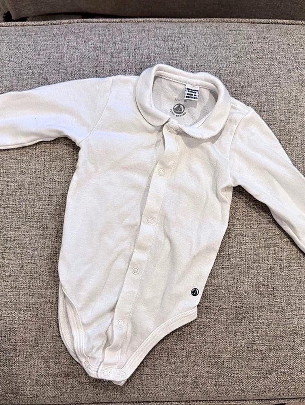 Petit Bateau Babies Long-Sleeved Plain Cotton Body with Collar White Long Sleeve